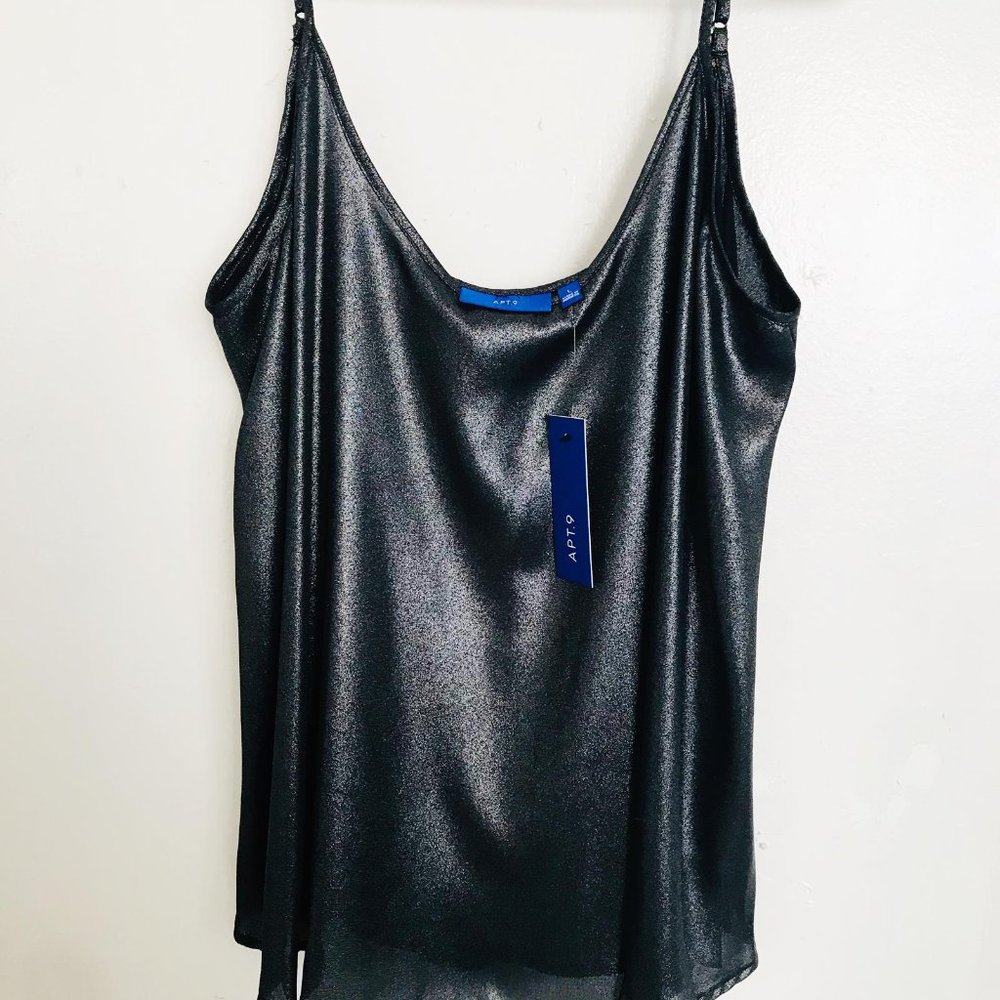 APT.9 Woven Flounce Cami Black/Silver NWT